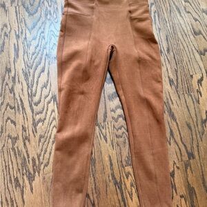 SPANX Faux Suede Leggings | Size Large | Brown / Cognac